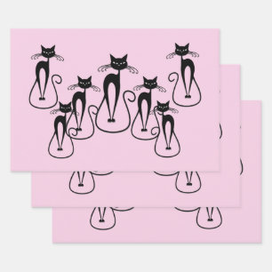 Hoja De Papel De Regalo Whimsical Skinny Black Cat Rosa
