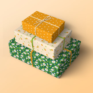 Hoja De Papel De Regalo Whimsical Spring Daisies, Vines and Dots Patterns