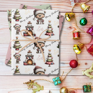 Hoja De Papel De Regalo Whimsical Teddy Bear Christmas