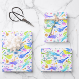 Hoja De Papel De Regalo Whimsical Watercolour Budgie Parakeets