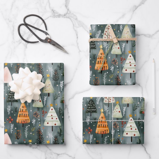 Hoja De Papel De Regalo Whimsical Woodland Christmas Tree Forest (Anverso)