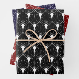 Hoja De Papel De Regalo White Art Deco Pattern On Black