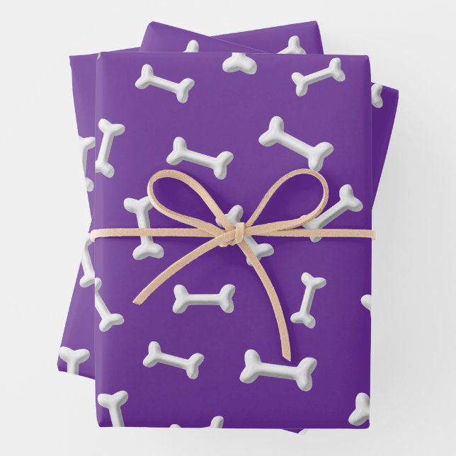 Hoja De Papel De Regalo White Bones On Purple Background Custom (In situ)