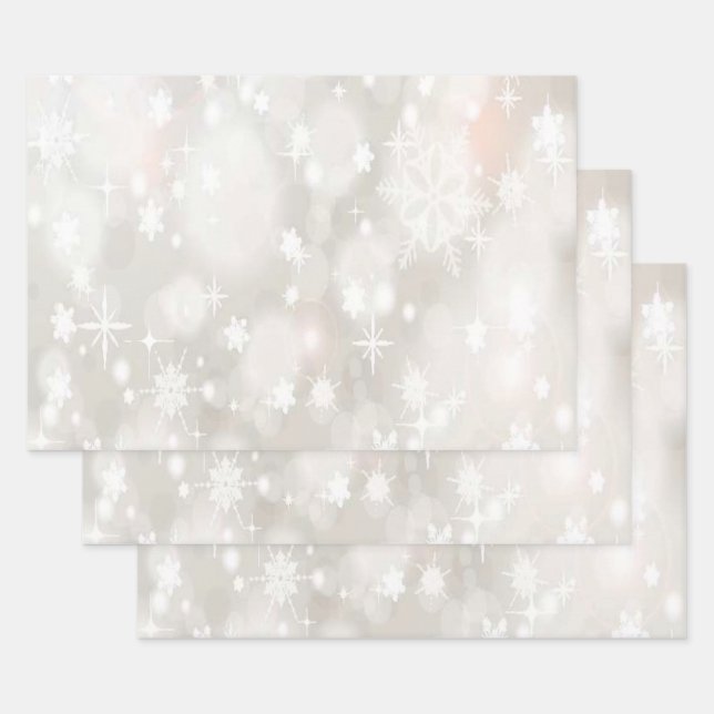 Hoja De Papel De Regalo White Christmas Background Snowflakes Mistletoe (Set)