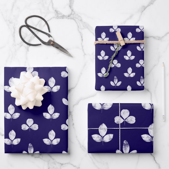 Hoja De Papel De Regalo White Clover Navy Blue (Anverso)