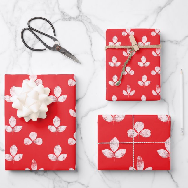Hoja De Papel De Regalo White Clover Vermillion Red (Anverso)