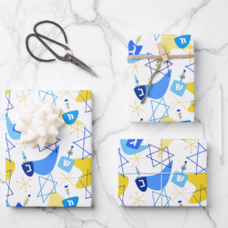 Hoja De Papel De Regalo White Dreidels de mediados del siglo