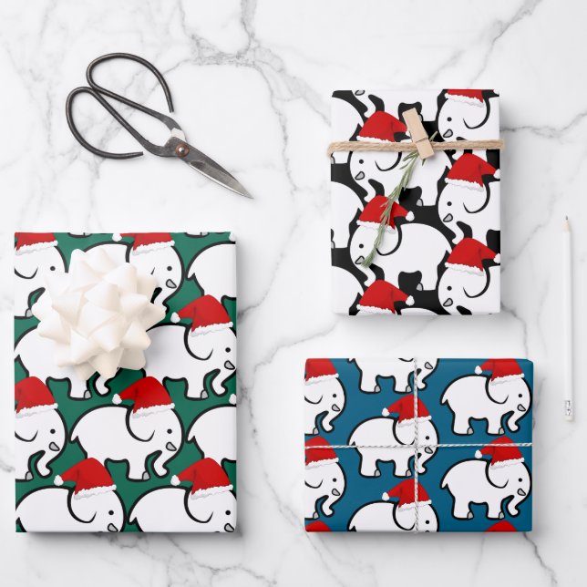 Hoja De Papel De Regalo White Elephant Santa Hat Design Wrapping Paper (Anverso)