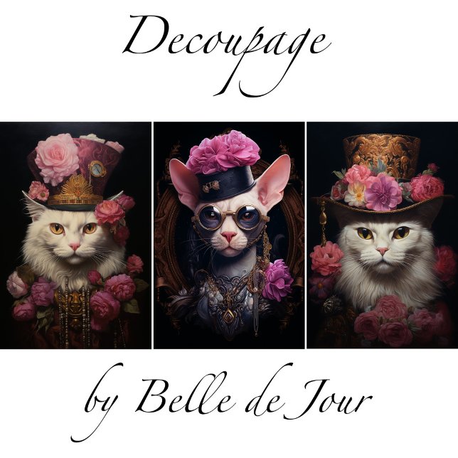 Hoja De Papel De Regalo White Steampunk Cats, Roses, Decoupage (Subido por el creador)