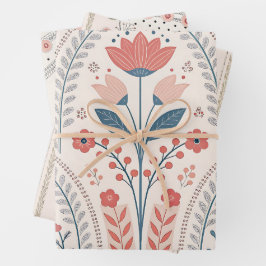 Hoja De Papel De Regalo Wild flowers Pink Pastel Botanical Garden Floral