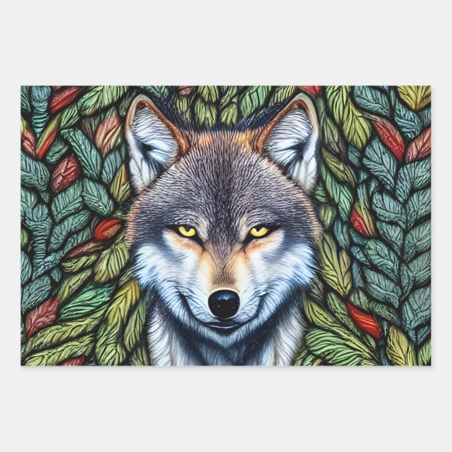 Hoja De Papel De Regalo Wilderness Woodland Predator Wolf (Anverso)