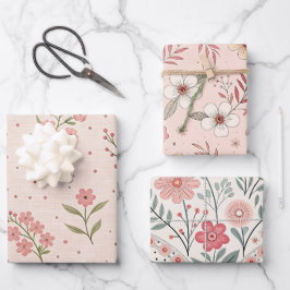Hoja De Papel De Regalo Wildflowers Pink Pastel Botanical Garden Floral 