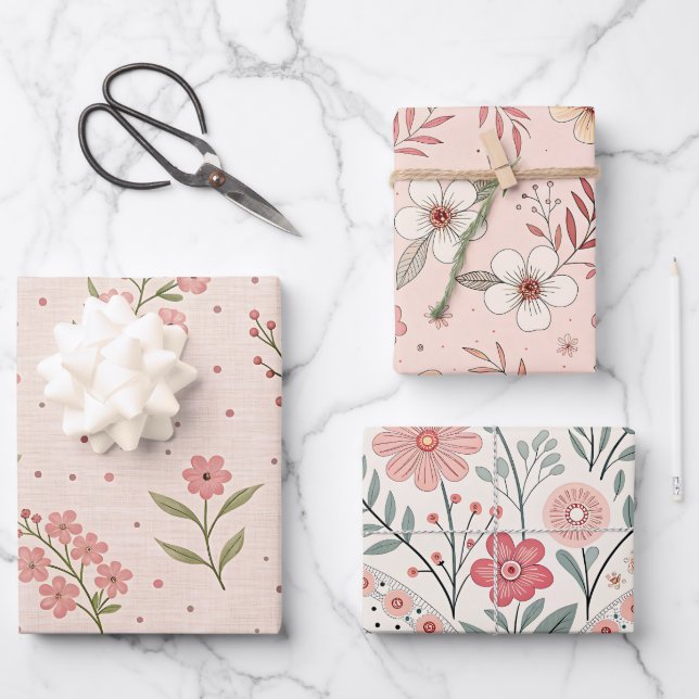 Hoja De Papel De Regalo Wildflowers Pink Pastel Botanical Garden Floral  (Anverso)