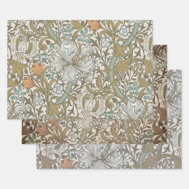 Hoja De Papel De Regalo William Morris Golden Lily Blue Gold (Set)