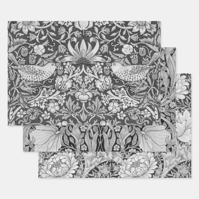 Hoja De Papel De Regalo William Morris, Gray Monotone (Set)