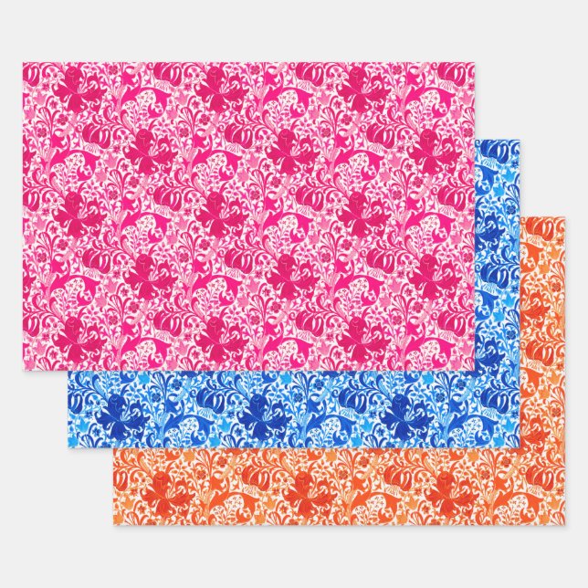 Hoja De Papel De Regalo William Morris Iris y Lily, Pink, Blue, Naranja (Set)