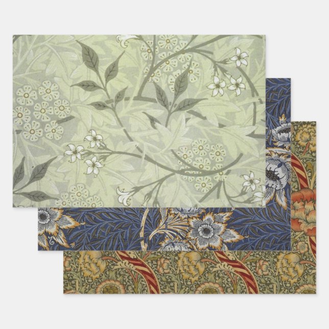 Hoja De Papel De Regalo William Morris Jasmine Botánico Vintage Antiguo (Set)