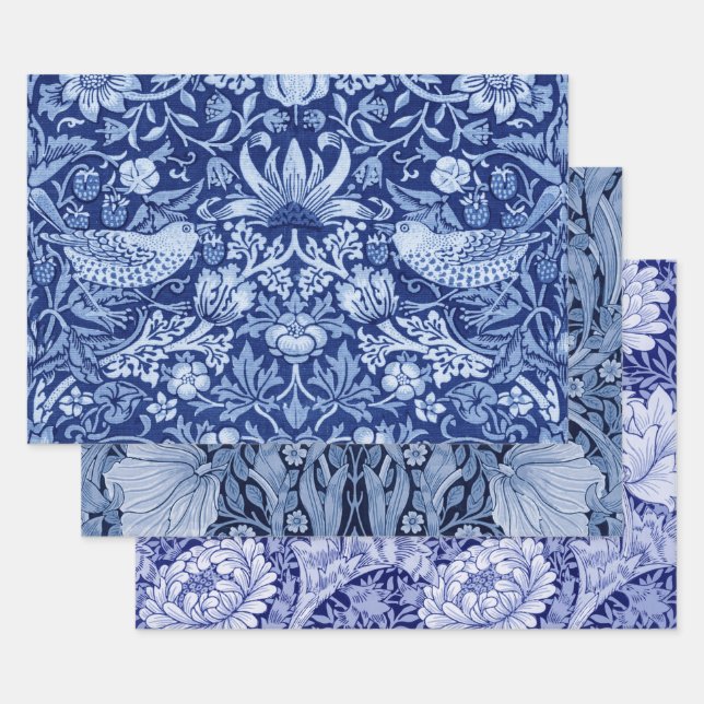 Hoja De Papel De Regalo William Morris, Monotone Azul (Set)