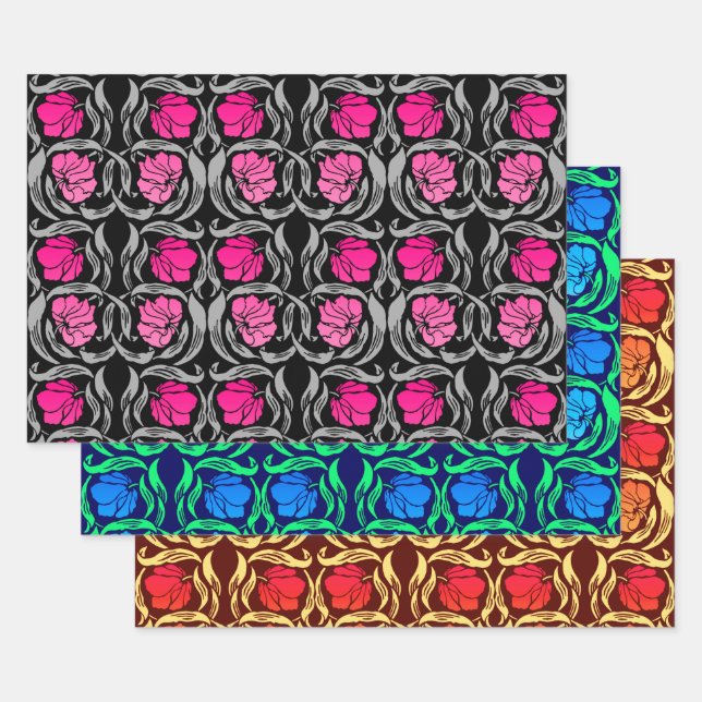 Hoja De Papel De Regalo William Morris Pimpernel, Fuchsia, Azul, Marrón (Set)
