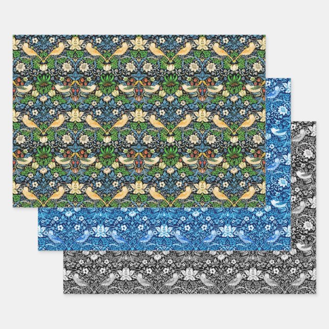 Hoja De Papel De Regalo William Morris Strswberry Thief, Multi Blue Black (Set)