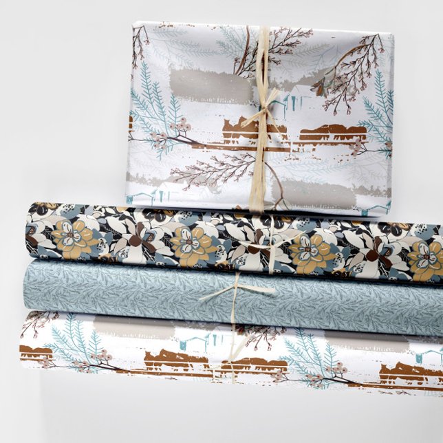 Hoja De Papel De Regalo Winter Horse Farm Magnolias (Winter Horse Farm Magnolias Wrapping Paper Sheets from Jenn Steffen Art for Jenn's Emporium.)