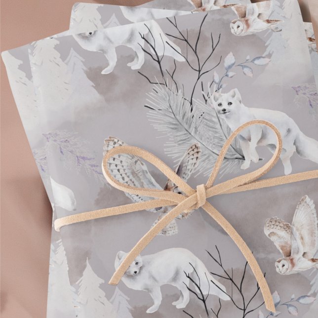 Hoja De Papel De Regalo Winter o Navidades Woodland Fox Owl Elegant (Winter or Christmas Woodland Fox and Owl Elegant Wrapping Paper Sheets)