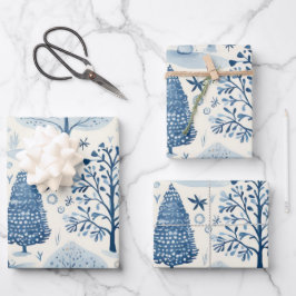 Hoja De Papel De Regalo Winter Wonderland: Árbol de Navidad azul y blanco