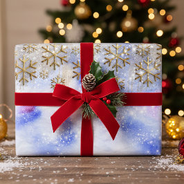 Hoja De Papel De Regalo Winter Wonderland con copos de nieve Purpurinoso d