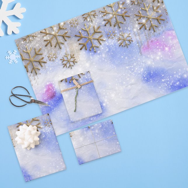 Hoja De Papel De Regalo Winter Wonderland con copos de nieve Purpurinoso d (Subido por el creador)