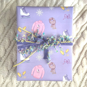 Hoja De Papel De Regalo Winter Wonderland Figure Skater Ice Skate Purple