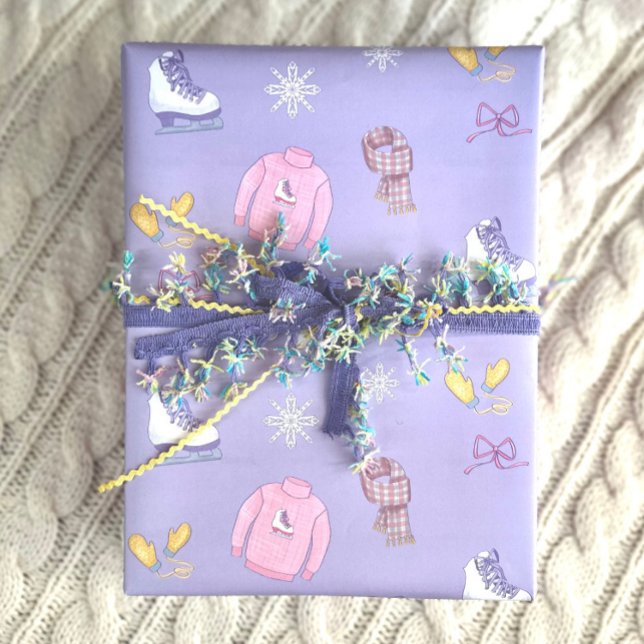 Hoja De Papel De Regalo Winter Wonderland Figure Skater Ice Skate Purple (Subido por el creador)