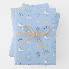 Hoja De Papel De Regalo Winter Wonderland Ice Figure Skate Ice Skate Blue