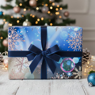 Hoja De Papel De Regalo Winter Wonderland Snowflakes Luces Y Burbujas