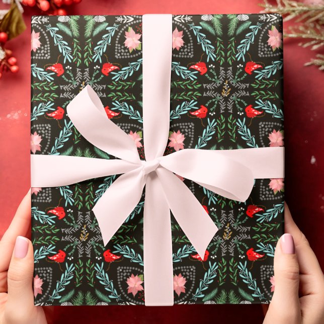 Hoja De Papel De Regalo Winters Snowflakes, Poinsettias, Cardinales (Subido por el creador)