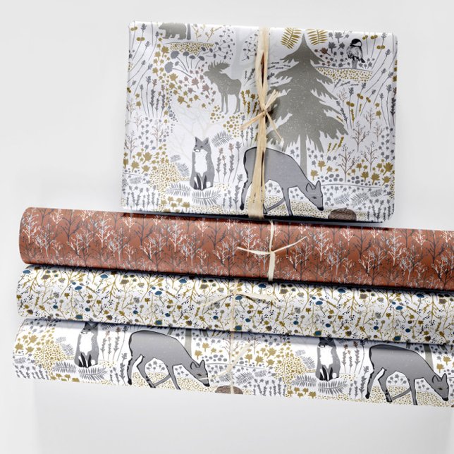 Hoja De Papel De Regalo Woodland Animals Winter Woods (Winter Wonder Wrapping Paper Sheets from Jenn Steffen Art for Jenn's Emporium. )