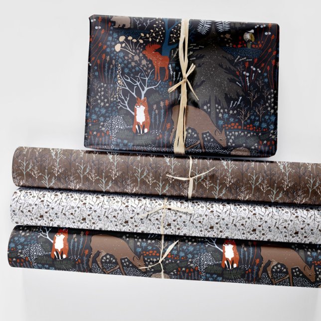 Hoja De Papel De Regalo Woodland Animals Winter Woods (Woodland Animals Winter Woods Wrapping Paper Sheets from Jenn Steffen Art for Jenn's Emporium.)