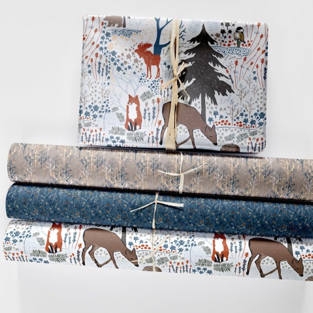 Hoja De Papel De Regalo Woodland Animals Winter Woods (Winter Woods Wrapping Paper Sheets from Jenn's Emporium)
