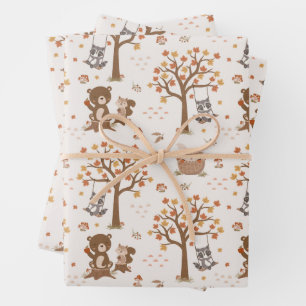 Hoja De Papel De Regalo Woodland Baby Bears Raccoon Baby Shower
