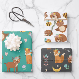 Hoja De Papel De Regalo Woodland Forest Animals Fox Deer Kids Birthday Wr