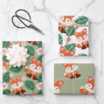 Hoja De Papel De Regalo Woodland Forest Animals Fox Floral Kids Birthday<br><div class="desc">Papel de envolver de cumpleaños de los niños de Forest Fox en Woodland.</div>