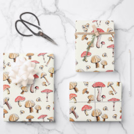 Hoja De Papel De Regalo Woodland Mushrooms Ivory Nature Cottagecore 