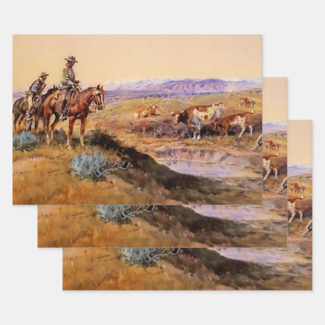 Hoja De Papel De Regalo "Worldwide" Arte Occidental por Charles M Russell (Set)