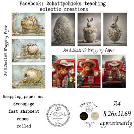 Hoja De Papel De Regalo Wrapping Paper 9 A4 Designs Easter Bunny Highland 