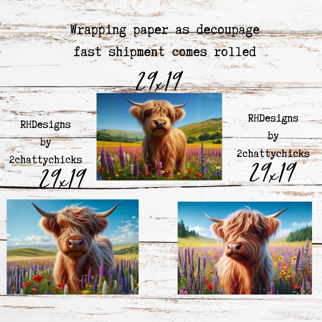 Hoja De Papel De Regalo Wrapping Paper Decoupage 3 Highland Cow Designs  (Subido por el creador)