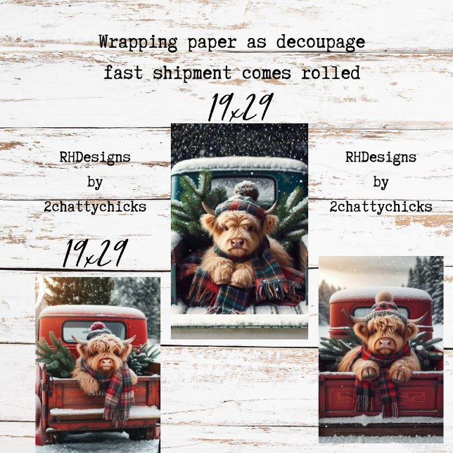 Hoja De Papel De Regalo Wrapping Paper Decoupage 3 Highland Cow Set  (Subido por el creador)