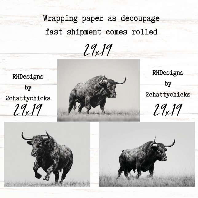 Hoja De Papel De Regalo Wrapping Paper Decoupage Black White Bulls Western (Subido por el creador)