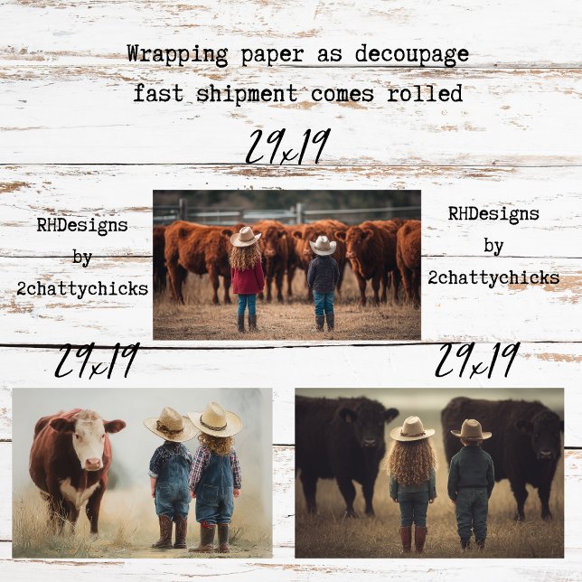 Hoja De Papel De Regalo Wrapping Paper Decoupage Farm Kids & Cattle  (Subido por el creador)