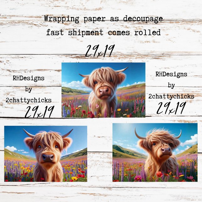 Hoja De Papel De Regalo Wrapping Paper for Decoupage 3 Highland Cows  (Subido por el creador)