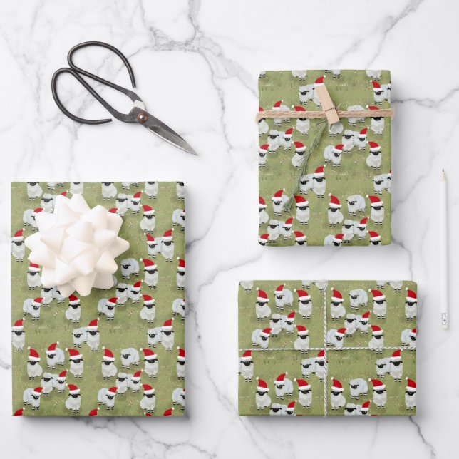 Hoja De Papel De Regalo wrapping paper holiday set with charming sheep (Anverso)