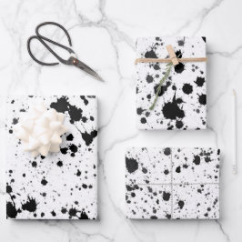 Hoja De Papel De Regalo Wrapping Paper Sheets - Black and White Splatters